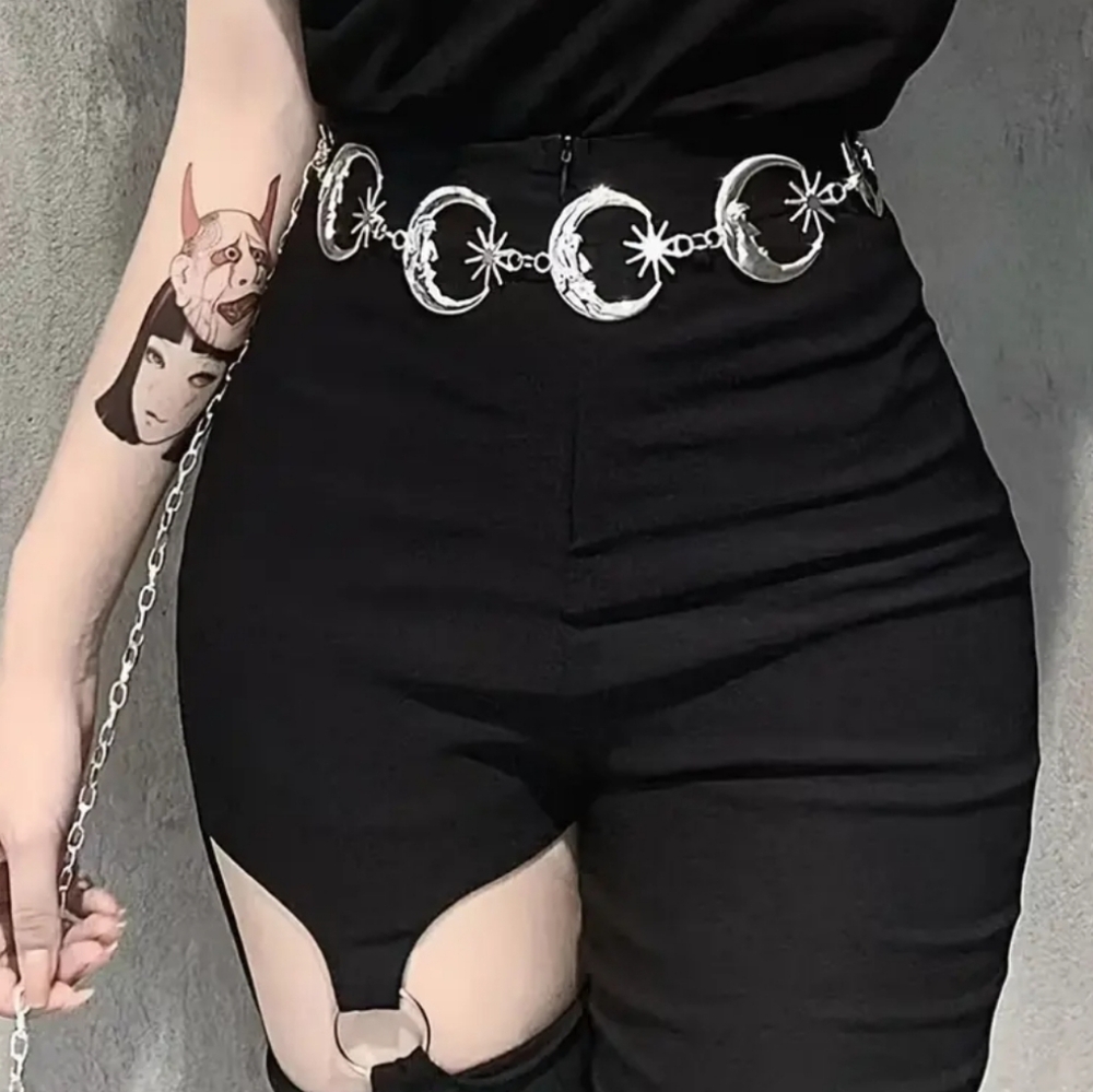 NEW Silver Moon Link Chain Belt - Gothic Silver Waist Accessory